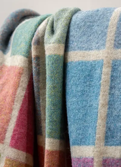 Multi Block Merino Wool Throw